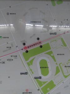源深体育中心駅周辺図(出入り口)