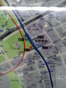 大世界駅周辺図（出入り口）